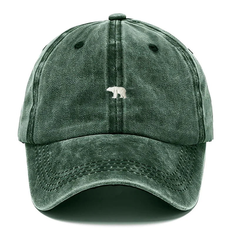 Polar Bear Embroidery Vintage Washed Cotton Baseball Cap