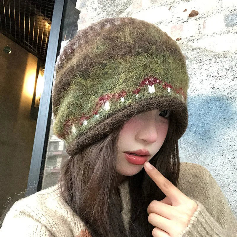 Women's Fair Isle Cuffed Winter Knit Bucket Hat