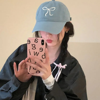 Cute Korean Bow Pink Baseball Cap
