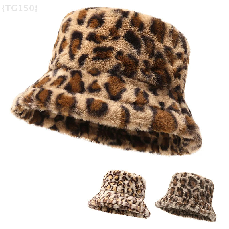 Women's Leopard Print Plush Thermal Bucket Hat
