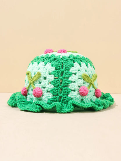 Retro Cherry Handmade Crochet Winter Bucket Hat