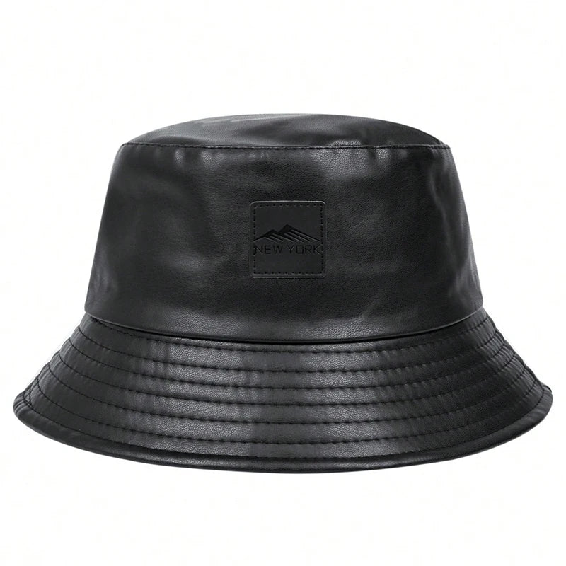PU Leather Mountain Stamp Bucket Hat Unisex