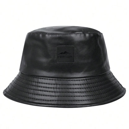 PU Leather Mountain Stamp Bucket Hat Unisex