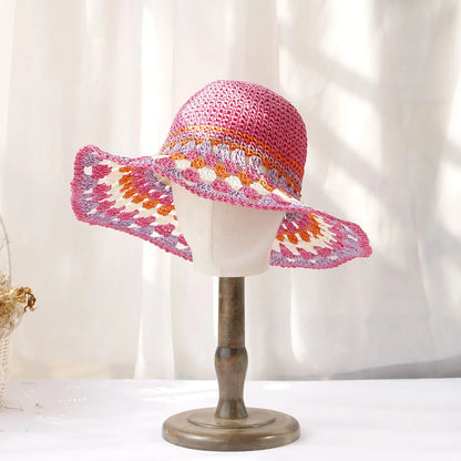 Womens Rainbow Contrast Straw Summer Bucket Hat