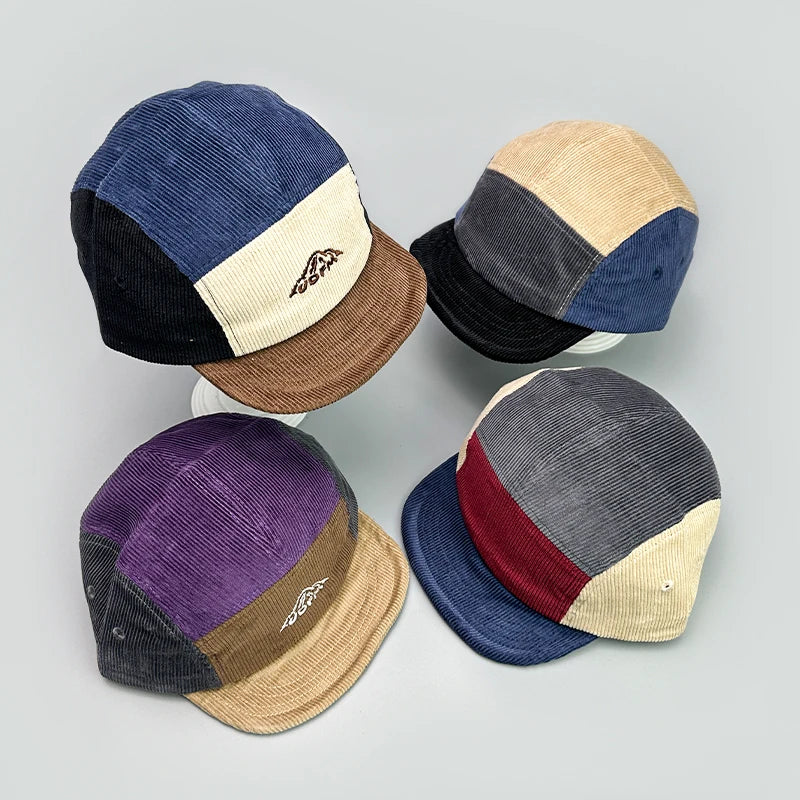 Japanese Color Block Corduroy Retro Snapback Cap