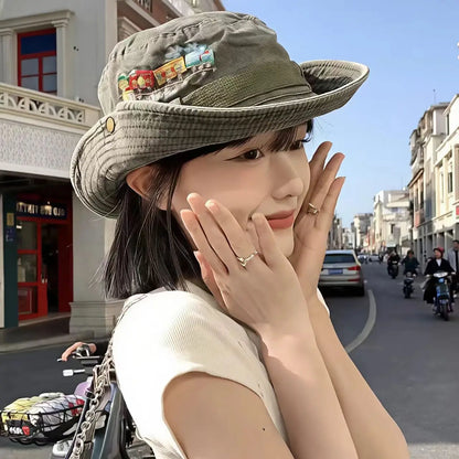 Vintage Outdoor Sun Protection Bucket Hat
