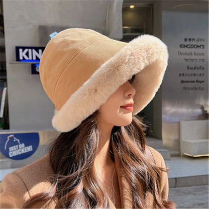 Rabbit Fur Winter Plush Ear Protection Bucket Hat