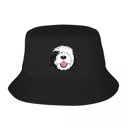 Love Black White Sheepadoodle Baby Blue Bucket Hat