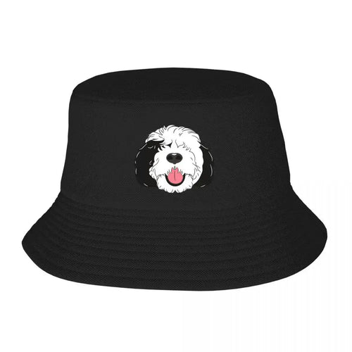 Love Black White Sheepadoodle Baby Blue Bucket Hat
