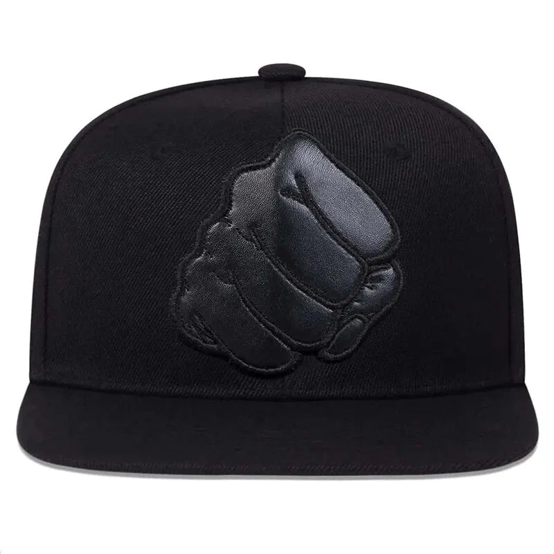 Leather Label Fist Embroidery Hip Hop Snapback Cap