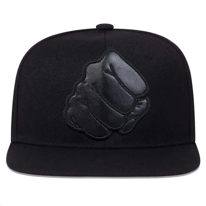 Leather Label Fist Embroidery Hip Hop Snapback Cap