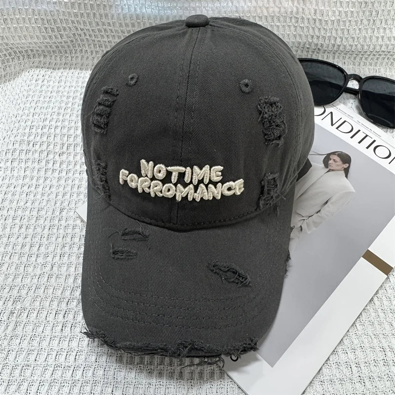 Distressed Washed 3D Embroidered Slim Visor Baseball Cap