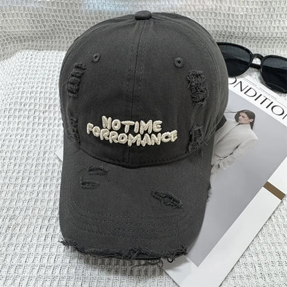 Distressed Washed 3D Embroidered Slim Visor Baseball Cap
