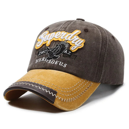 Sporty Cotton Washed Original Black Letter Embroidery Baseball Cap
