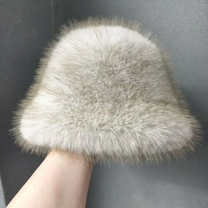 Luxury Faux Fur Winter Bucket Hat Women