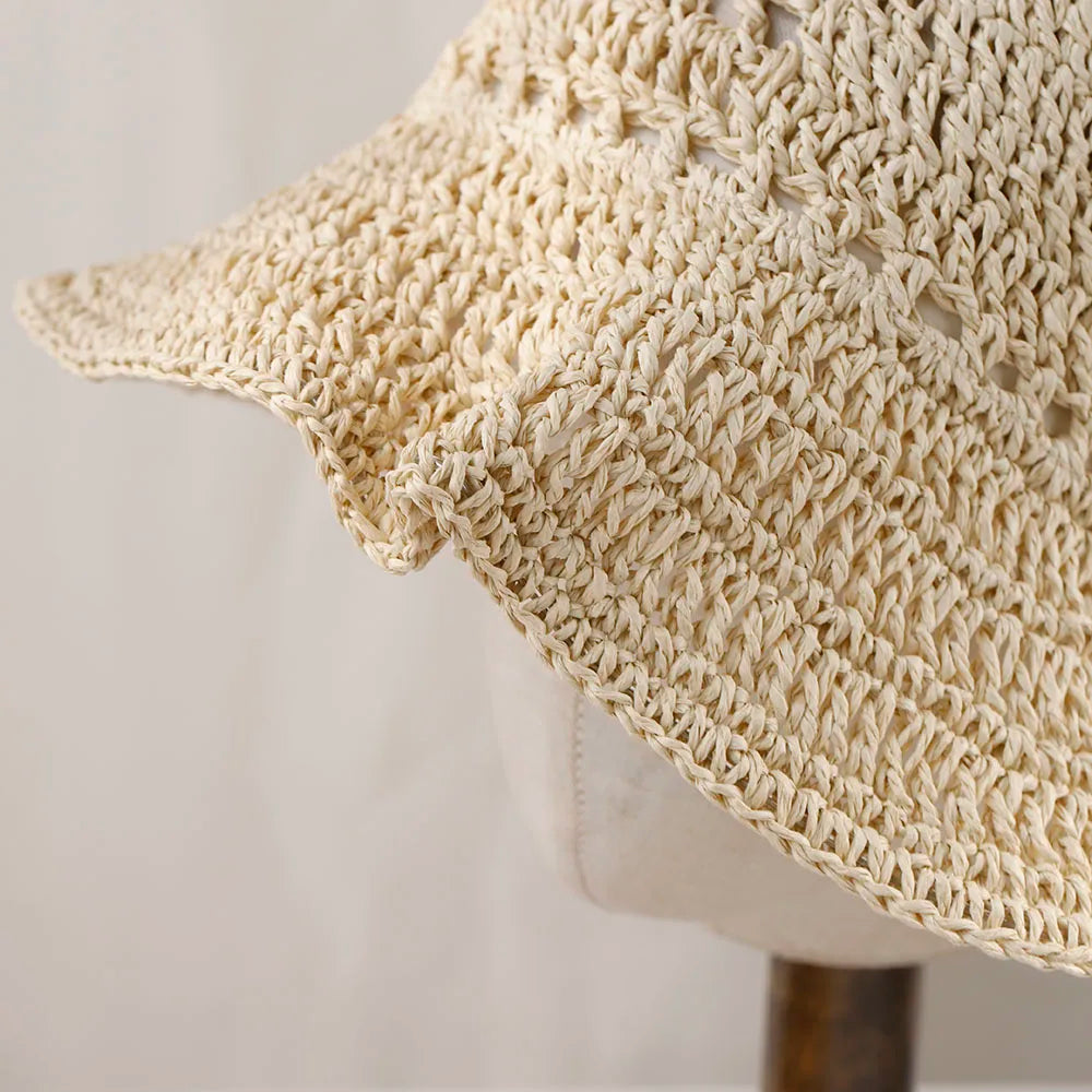 Y2K Korean Handwoven Straw Bucket Hat