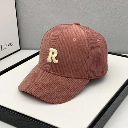Fashion Corduroy Baseball Cap Ladies Letter R Snapback Hat
