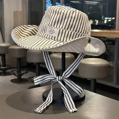 Reversible Striped Large Brim Bucket Hat