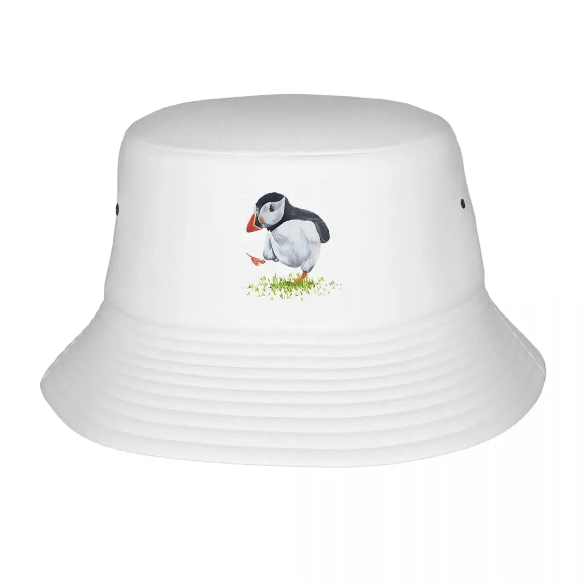 Puffin On The Grass Watercolor Nature Graphic Bucket Hat