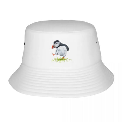 Puffin On The Grass Watercolor Nature Graphic Bucket Hat