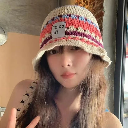 New Japanese Contrasting Color Sweet Bucket Hat