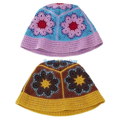 Handcrochet Elegant Knitted Flower Sunproof Bucket Hat