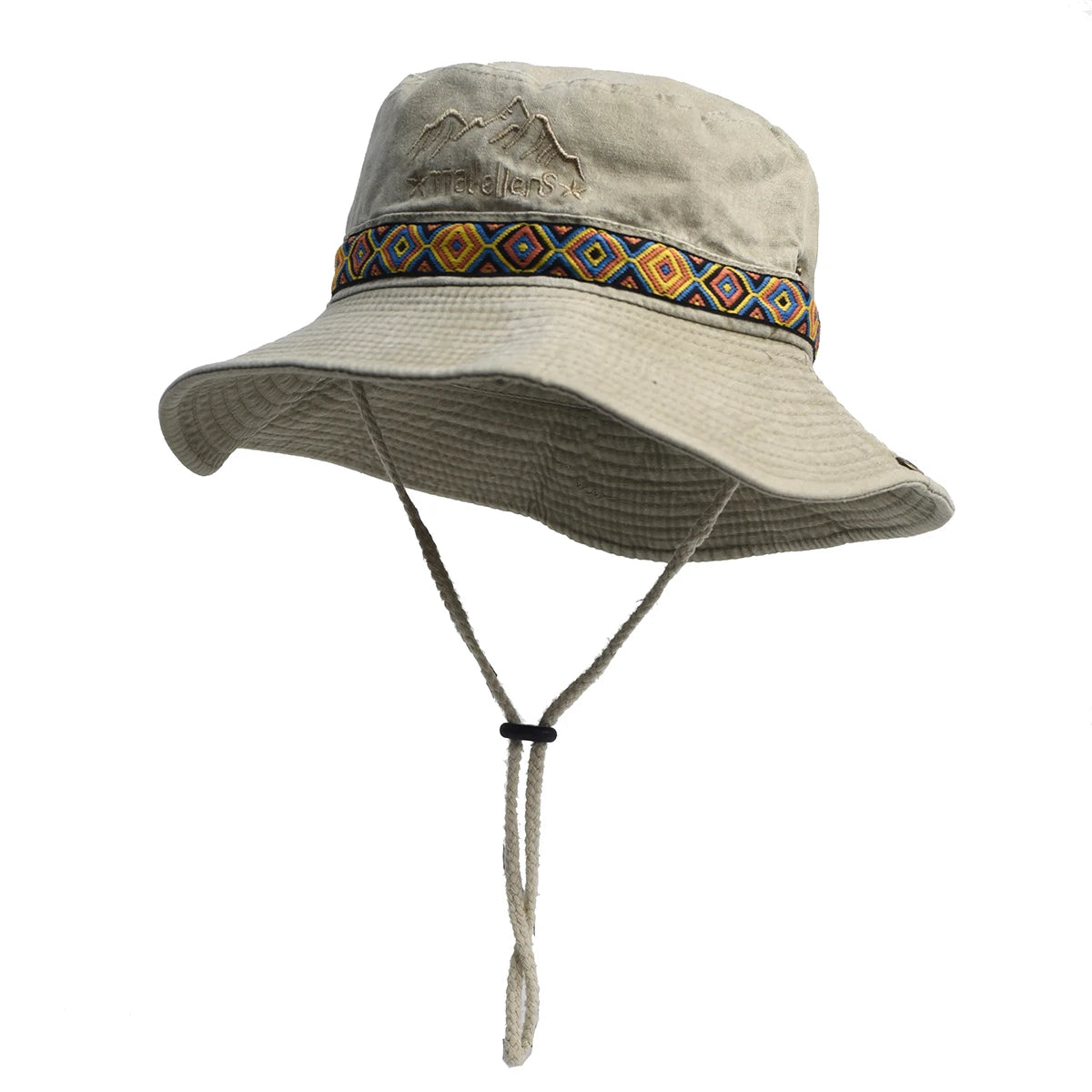 Vintage Embroidered Cotton Foldable Bucket Hat