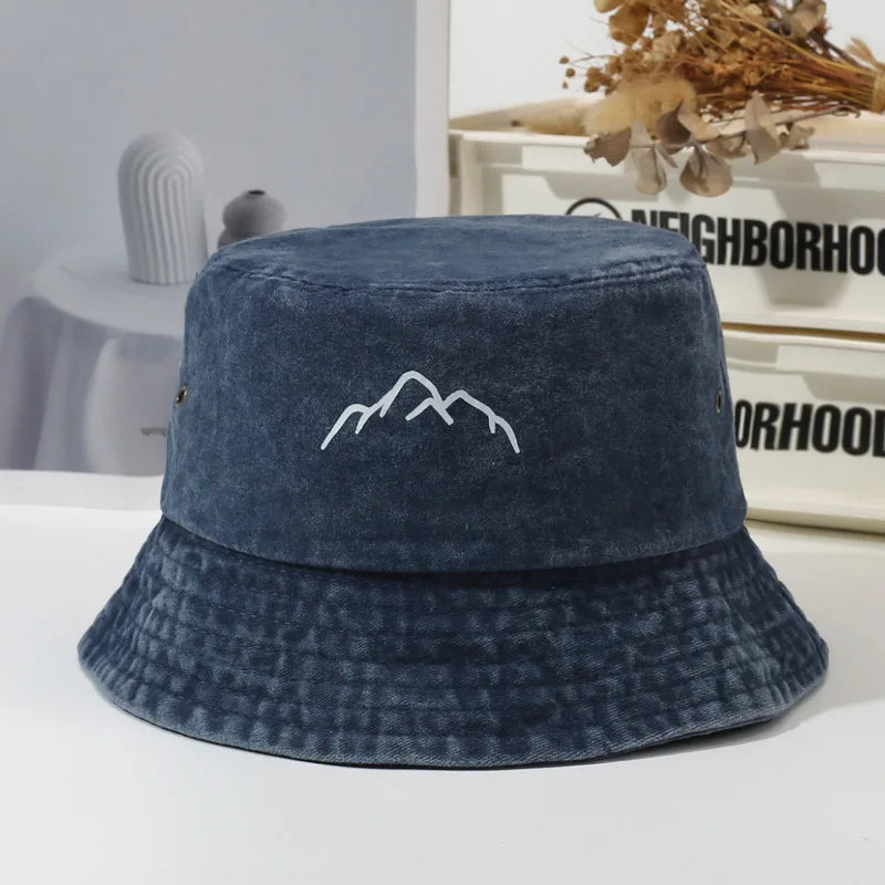 Hot Vintage Washed Mountain Logo Bucket Hat