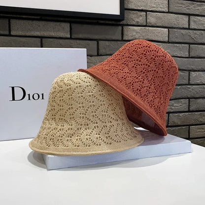 Summer Women Breathable Wide Brim Straw Bucket Hat