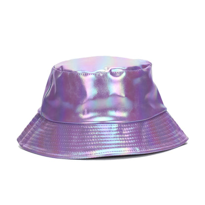 Laser Rainbow Luminous Faux Leather Bucket Hat