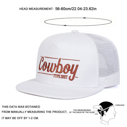 Unisex Cowboy Letter Embroidery Mesh Snapback Cap
