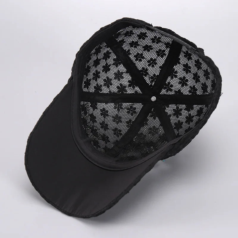 Lace Flower Rhinestone Baseball Cap