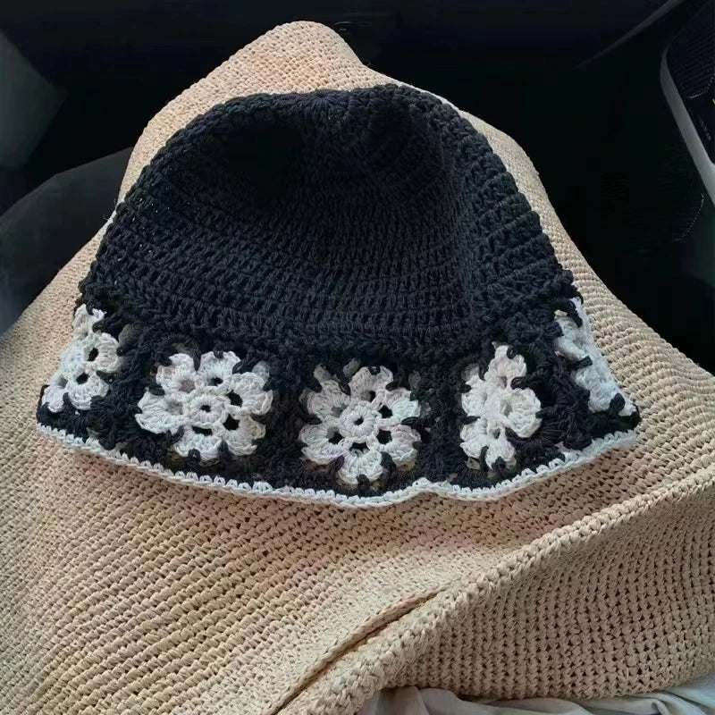 Knitted Floral Crochet Fisherman Travel Bucket Hat