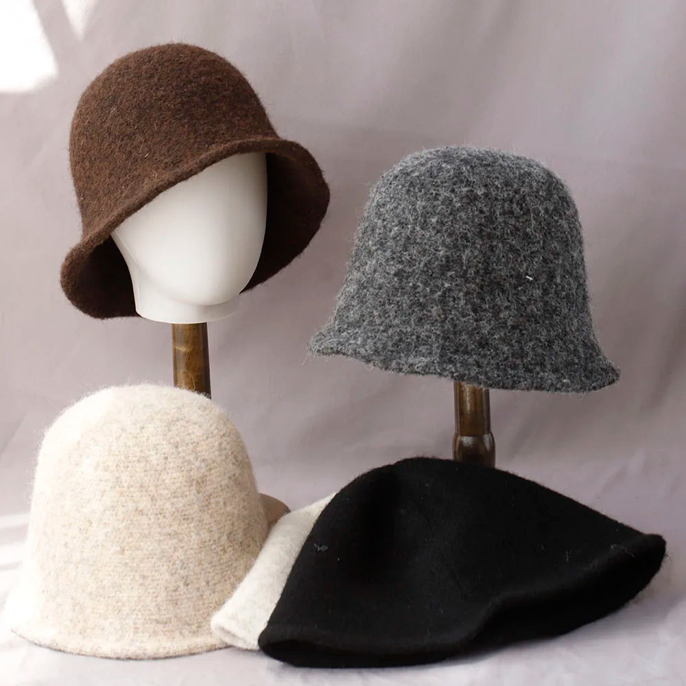 Vintage Wool Korean Winter Bucket Hat