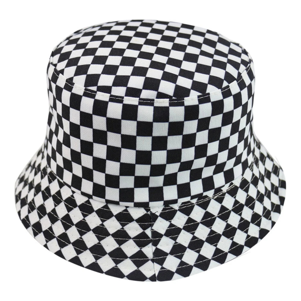 Unisex Red White Plaid Cotton Bucket Hat