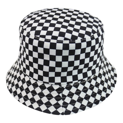 Unisex Red White Plaid Cotton Bucket Hat