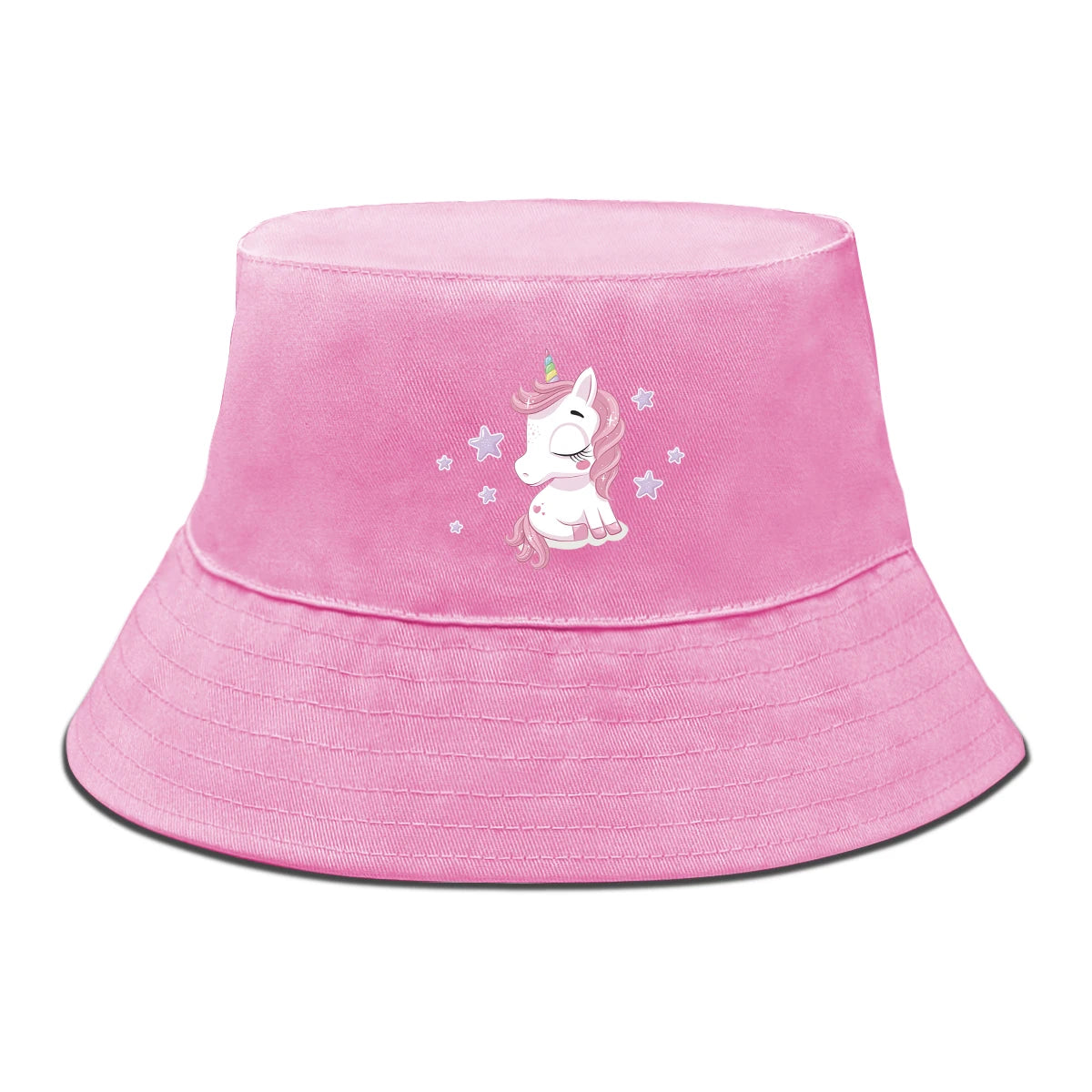 Pink Cartoon Unicorn Print Trendy Bucket Hat