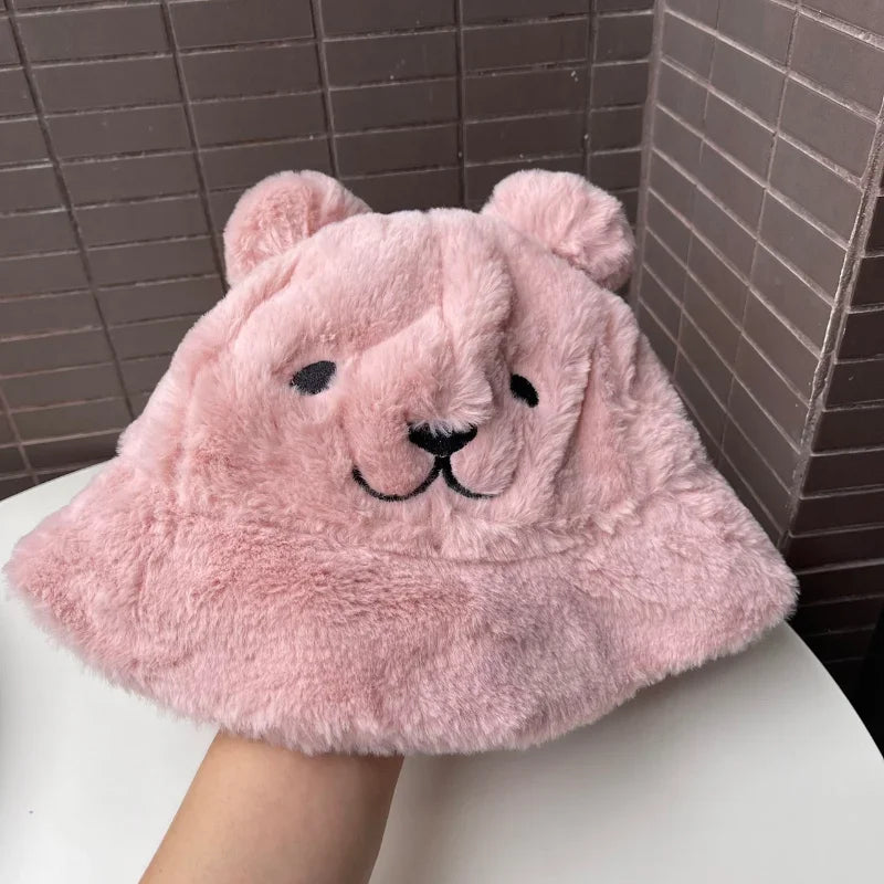 Leopard Fur Bear Ear Bucket Hat