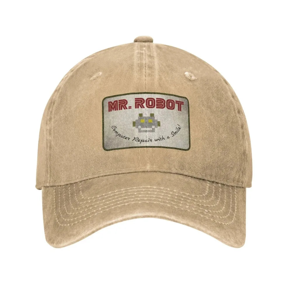 Retro Mr Robot Smiley Washed Baseball Cap