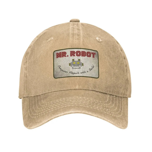 Retro Mr Robot Smiley Washed Baseball Cap