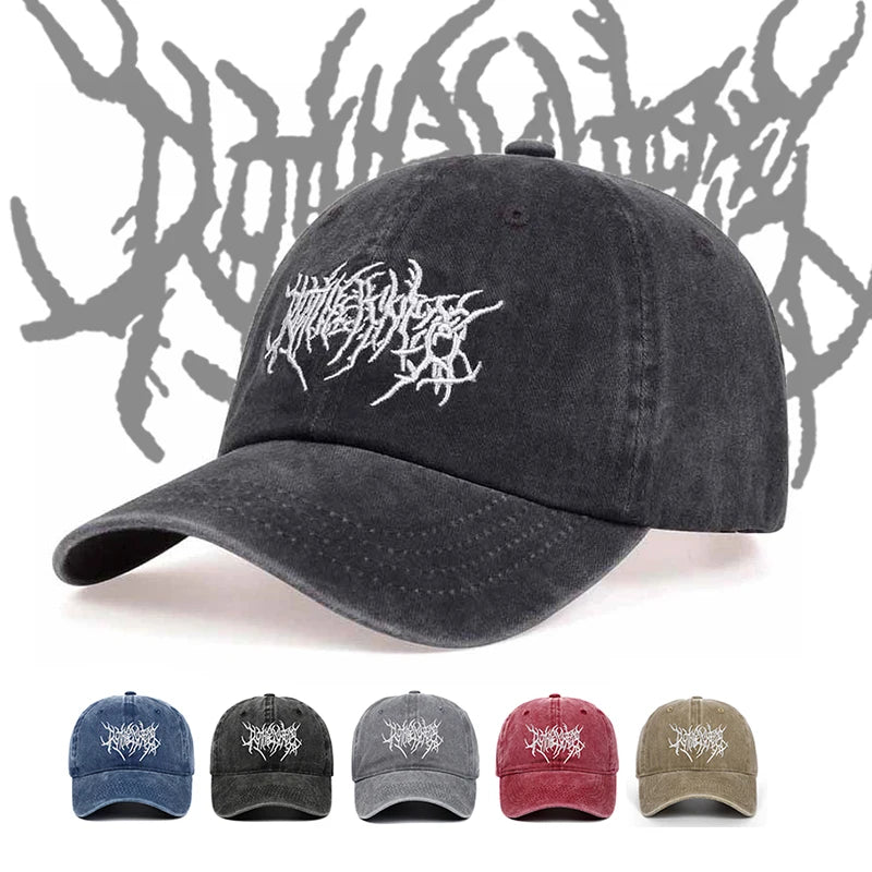 Goth Rock Embroidered Washed Baseball Cap