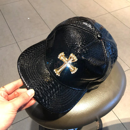 Leather Street Style Flat Brim Hip Hop Cap
