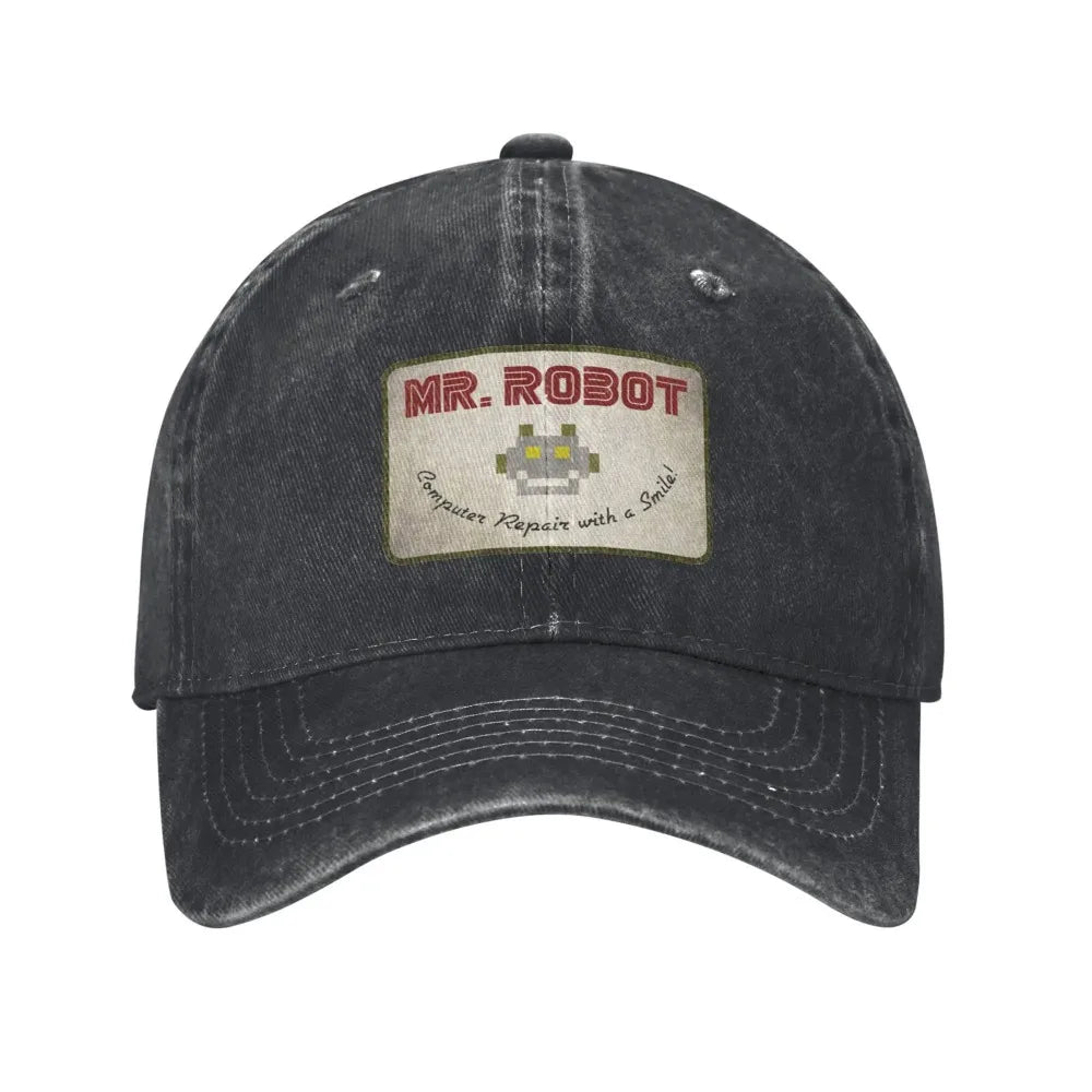 Retro Mr Robot Smiley Washed Baseball Cap