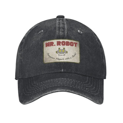 Retro Mr Robot Smiley Washed Baseball Cap
