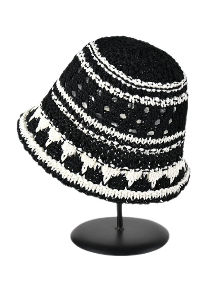 Korean Striped Hollow Out Summer Bucket Hat