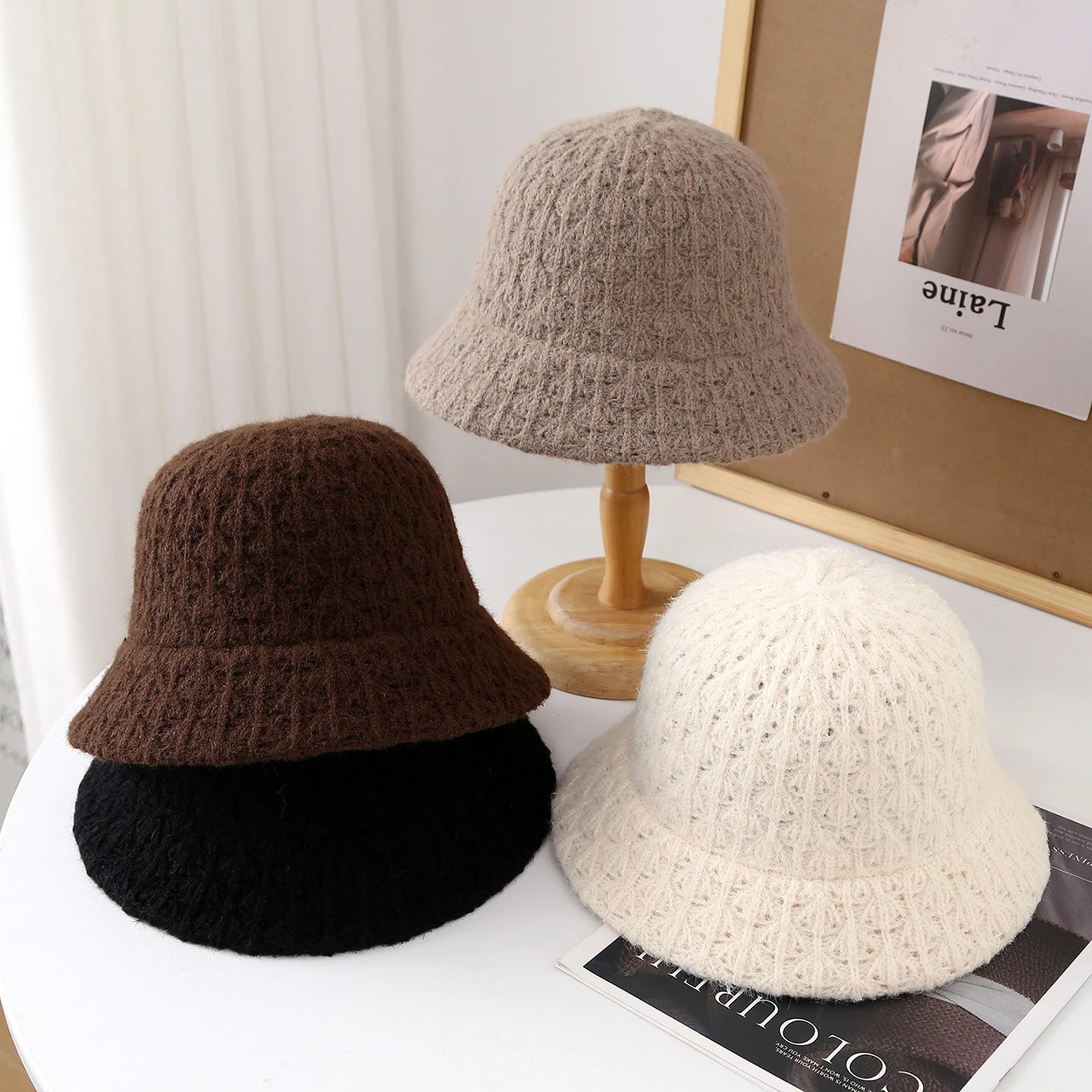 Vintage French Knit Round Top Bucket Hat