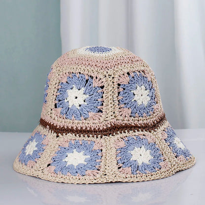 Womens Crochet Straw Foldable Summer Bucket Hat