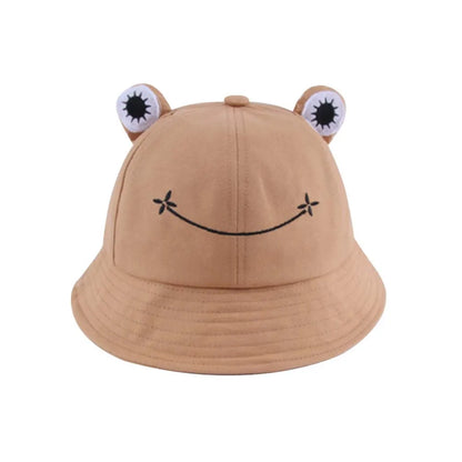 Cute Frog Embroidery Cotton Bucket Hat