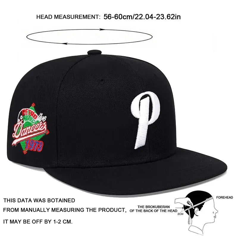 Unisex P Letter Embroidery Hip Hop Snapback Cap