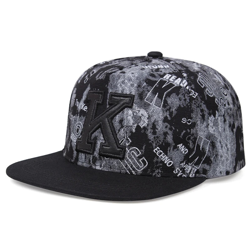 Unisex Letter K 3D Embroidery Flat Brim Hip Hop Baseball Cap